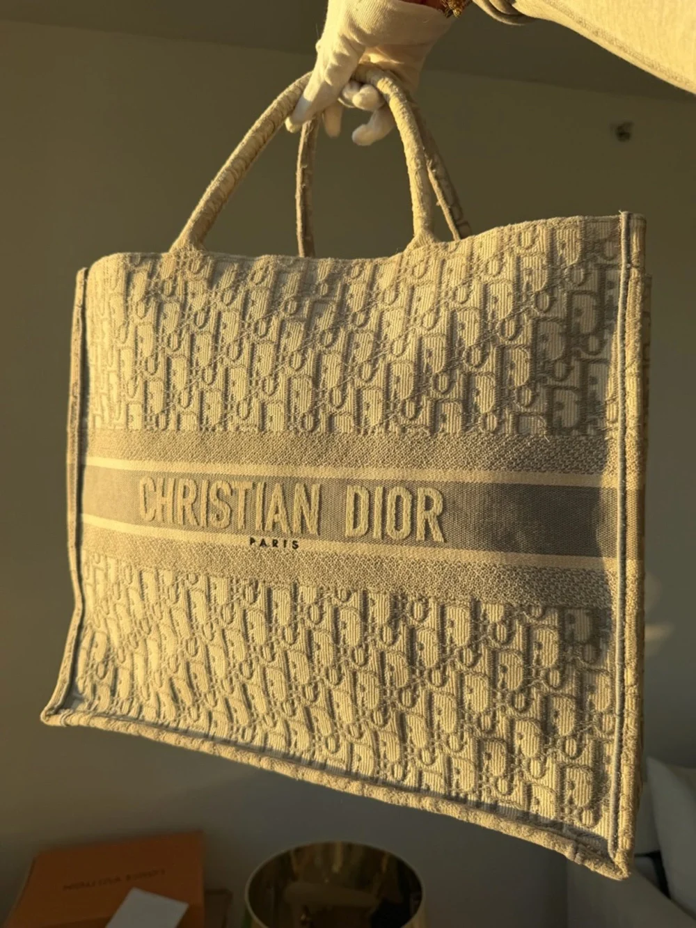 Christian Dior Large Book Tote Gray Oblique Embroidery Authentic Dust Bag - Picture 2 of 12